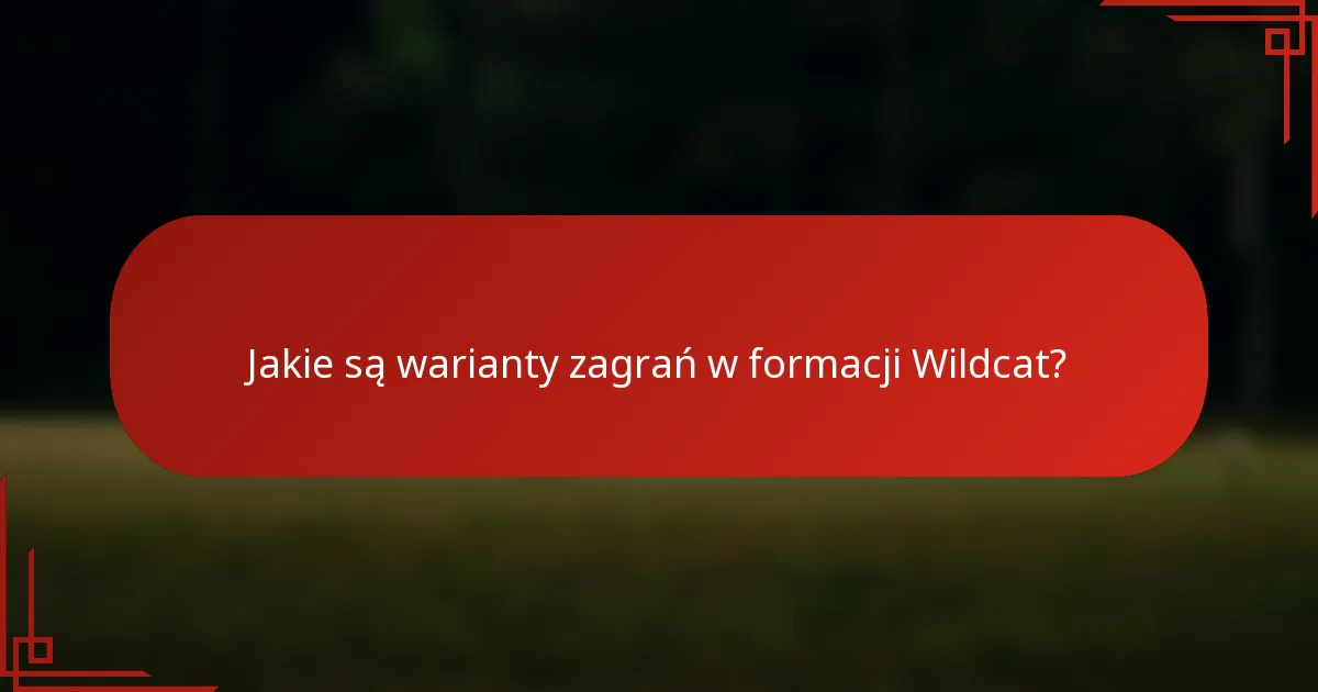 Jakie są warianty zagrań w formacji Wildcat?